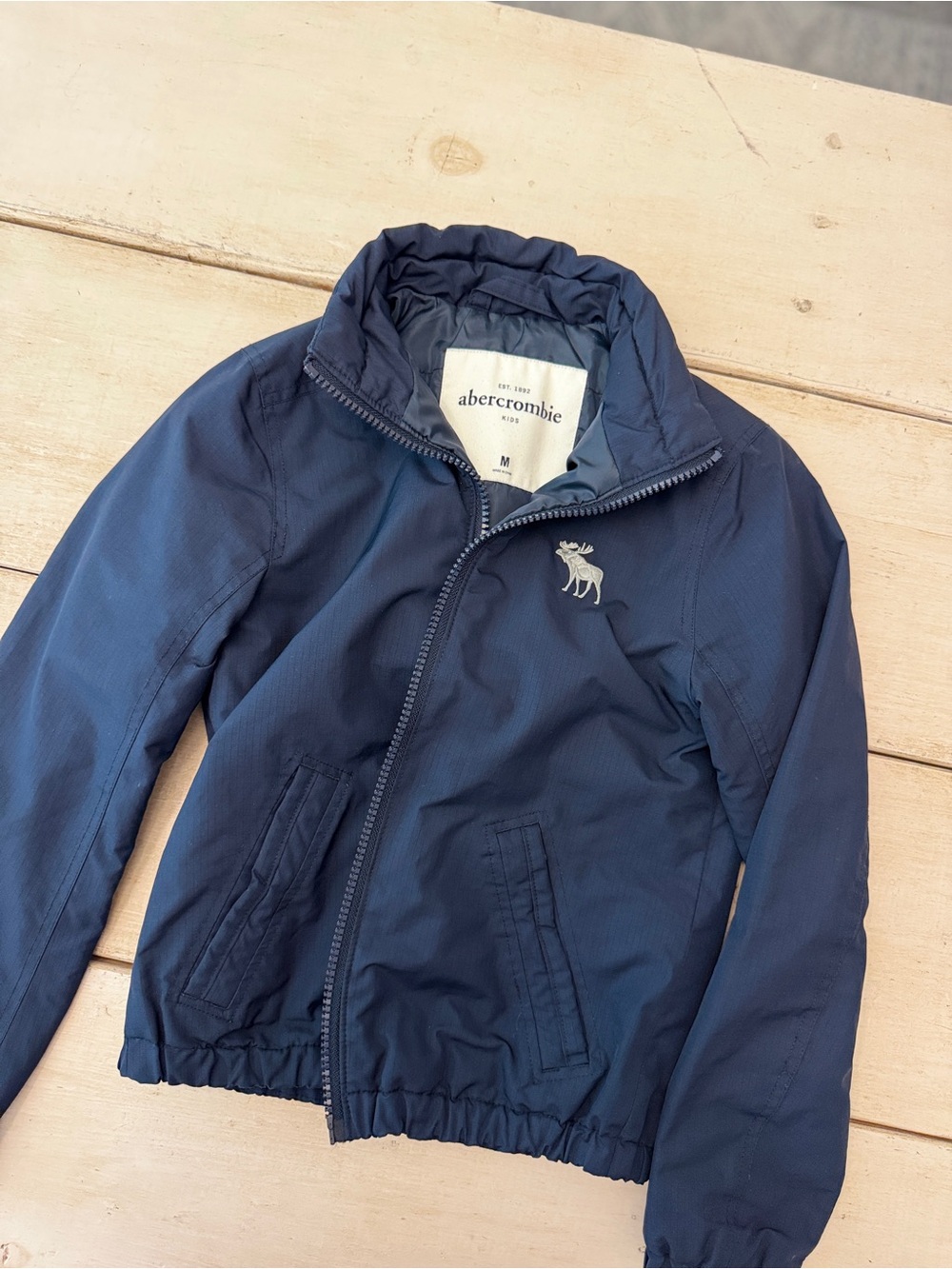 abercrombie kids Navy Puffer Jacket with Moose Logo